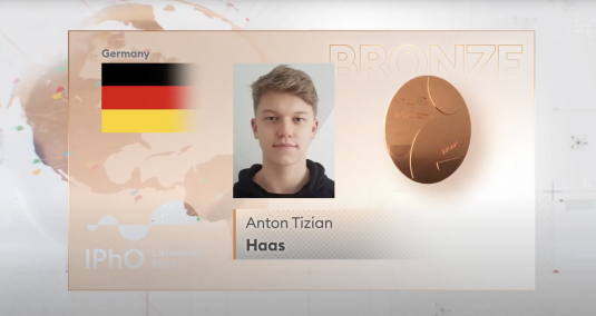 Bronze IPhO 2021 durch Anton Tizian Haas